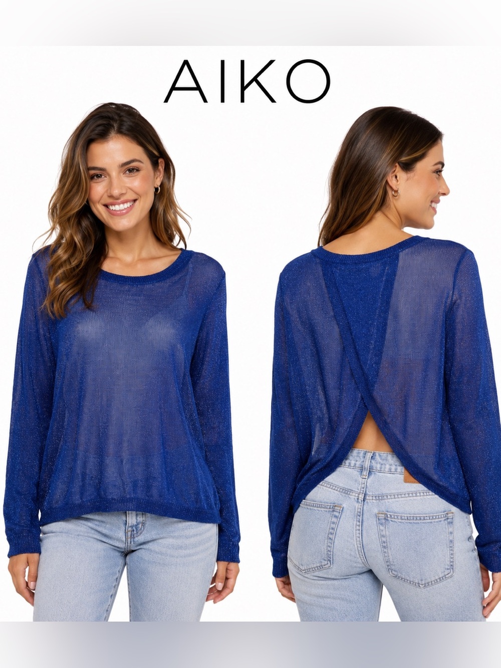 AIKO Electric Blue Open Back Knit Sweater NWT Extra Small